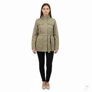 Volcom Women Khaki Cotton/Elastane Jacket Belted Military Style Size L
